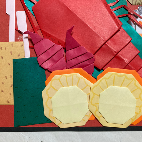 おせち料理・三段重/壁面飾り/折り紙、和紙、画用紙 おせち料理・三段重/壁面飾り/折り紙、和紙、画用紙