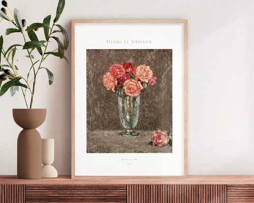 mamu:) 薔薇パネル アンリ・ル・シダネル 薔薇 バラ Rose アートポスター 静物画 名画