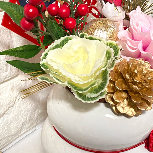 ドライフラワー 迎春 お正月飾り ホワイトインテリア 鏡餅 ソーラー