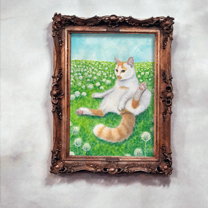 花とうちの子＊ペット似顔絵＊手描きイラスト＊オーダーメイドのアートポスター＊花冠＊猫＊犬