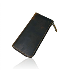 イタリアンレザー L字 ファスナー メンズ財布 レディス財布 ヌバック 牛革 本革 コンパクト 薄型 革財布 5枚目の画像