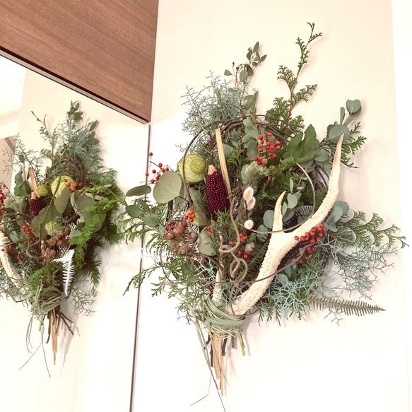 鹿の角スワッグ クリスマスアレンジ クリスマス スワッグ クリスマス