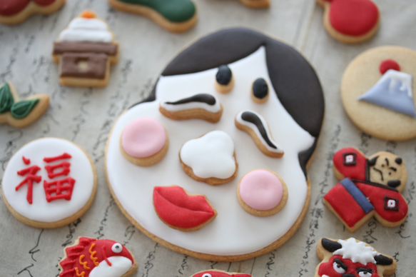 お福さんの福笑いアイシングクッキー<happy icingcookie> クッキー