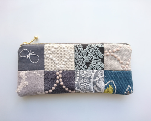 ペンケース メガネケースサイズのポーチ ミナペルホネンパッチワーク