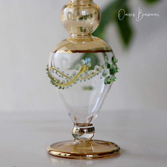 GOLD［Mサイズ］エジプトガラス香水瓶 パフュームボトル アロマオイル イエロー 4枚目の画像