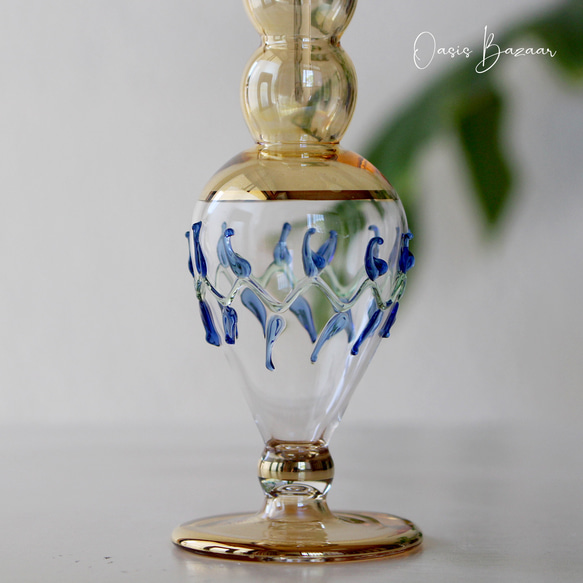 GOLD［Mサイズ］エジプトガラス香水瓶 パフュームボトル アロマオイル イエロー 5枚目の画像