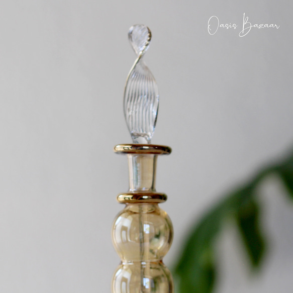 GOLD［Mサイズ］エジプトガラス香水瓶 パフュームボトル アロマオイル イエロー 3枚目の画像
