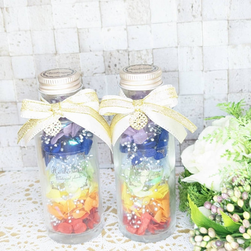 №433 ハーバリウム ボトルフラワー レインボー 虹色グラデーション  