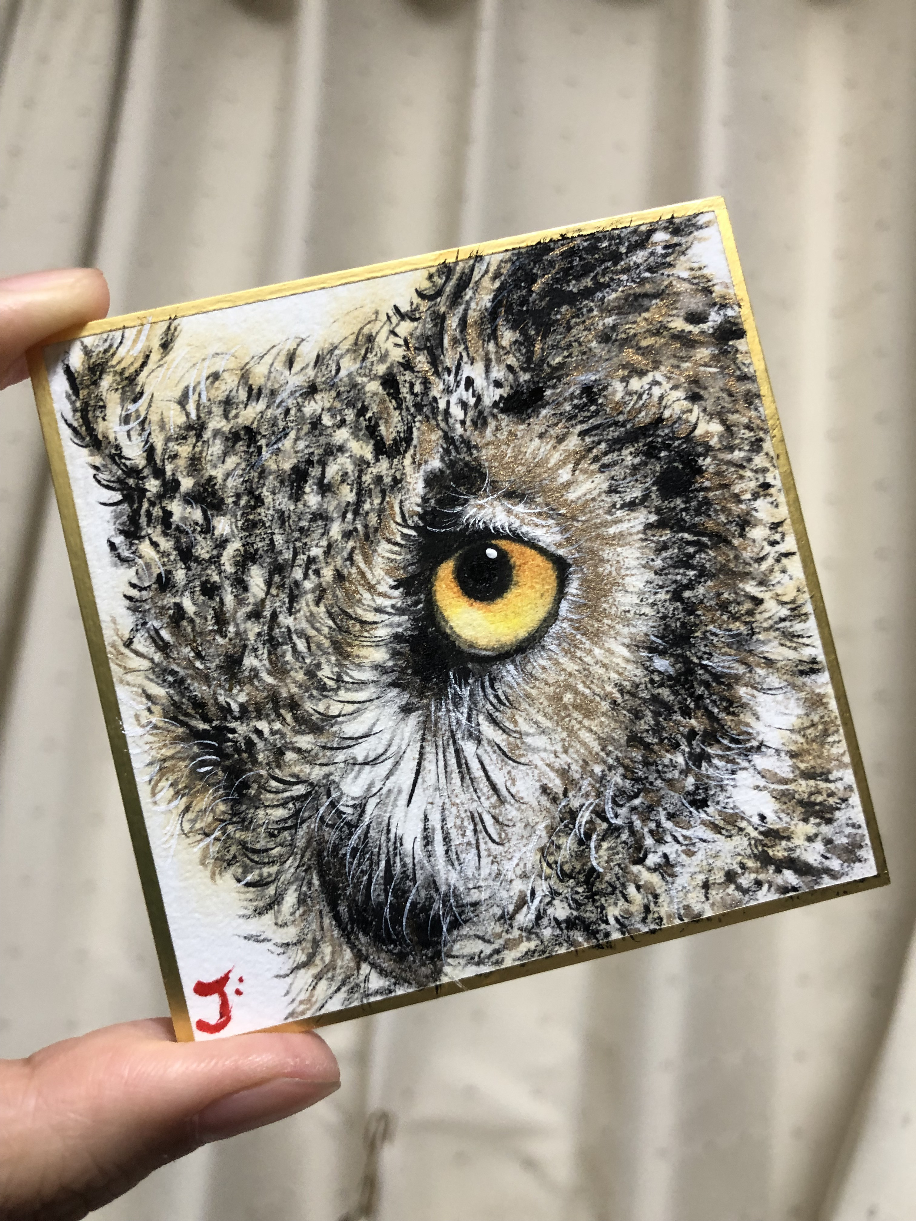 水彩画原画 フクロウ 絵画 2900deJ 通販 14845235｜Creema(クリーマ)