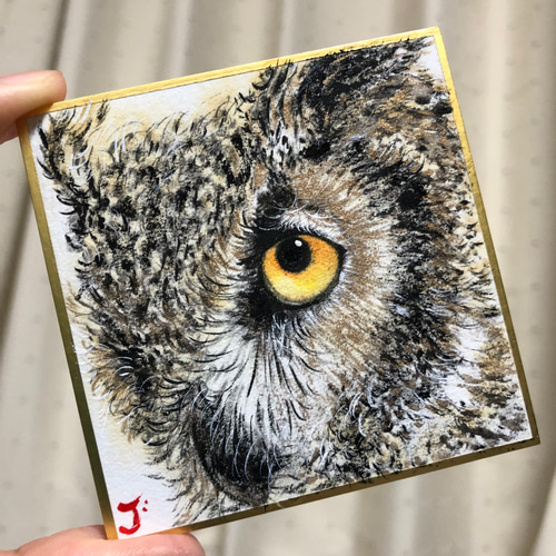 水彩画原画 フクロウ 絵画 2900deJ 通販 14845235｜Creema(クリーマ)