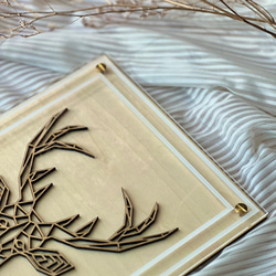 『トナカイ　フェイス 1』【真鍮金具×アクリル×木のアートパネル】ご自宅やプレゼントに☆ 5枚目の画像