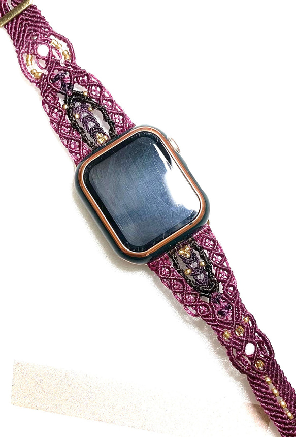 17 ✨黒×天然石などお好きな色で✨Applewatch スマートウォッチ、腕時計バンド マクラメ✨ ♪軽くて速乾 14枚目の画像