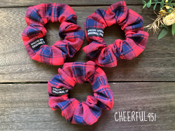 再販 赤のチェック柄シュシュ シュシュ cheerful951 通販