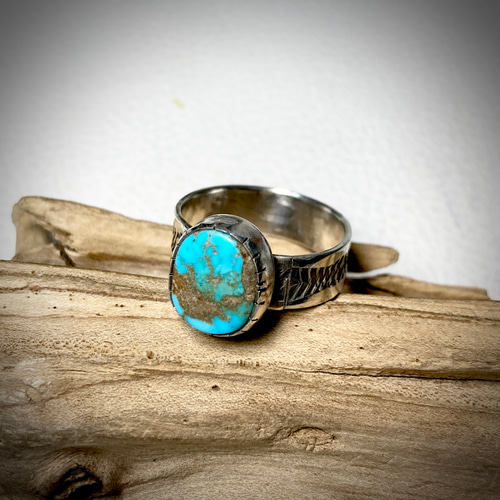 925 インディアンジュエリーターコイズナバホ18号リングスターリング