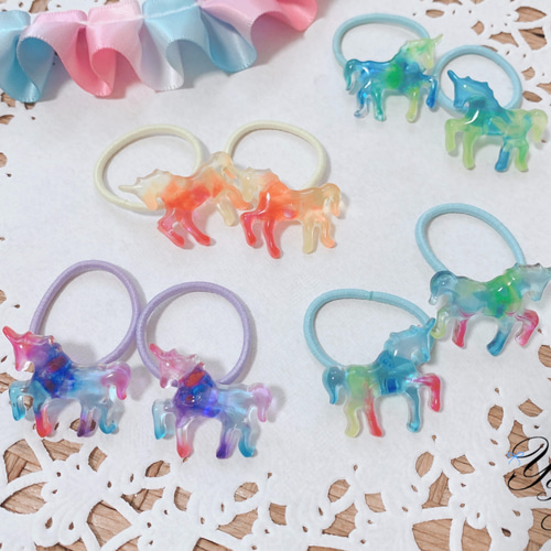 ユニコーンヘアゴム（クリアマーブル小） 2点セット ヘアゴム Filtuna  