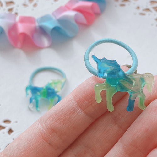 ユニコーンヘアゴム（クリアマーブル小） 2点セット ヘアゴム Filtuna  