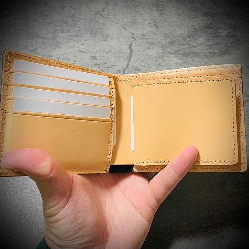 【一点物】薄い二つ折り財布　ハンドメイド イタリアンレザー 手縫い 手染め 二つ折り財布 ショートウォレット ハンドメイド 完全一点もの 総