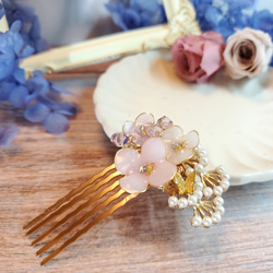 日本のアンティーク 花作り液体レジン ヘアフォーク ピンクの花 3枚目の画像