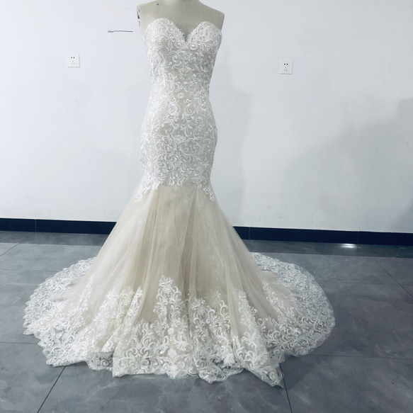 人魚レースの薄絹の刺繍旅のウェディングベールのシャンパンの甘い心の  