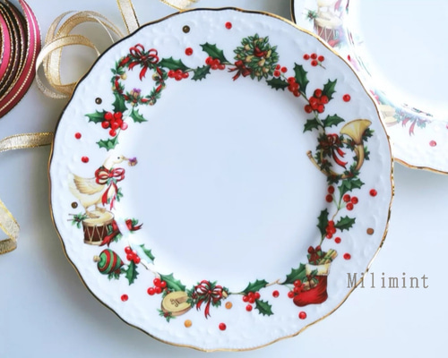 キラキラ煌めくクリスマスリース16.6cmプレート（ケーキ皿、取皿