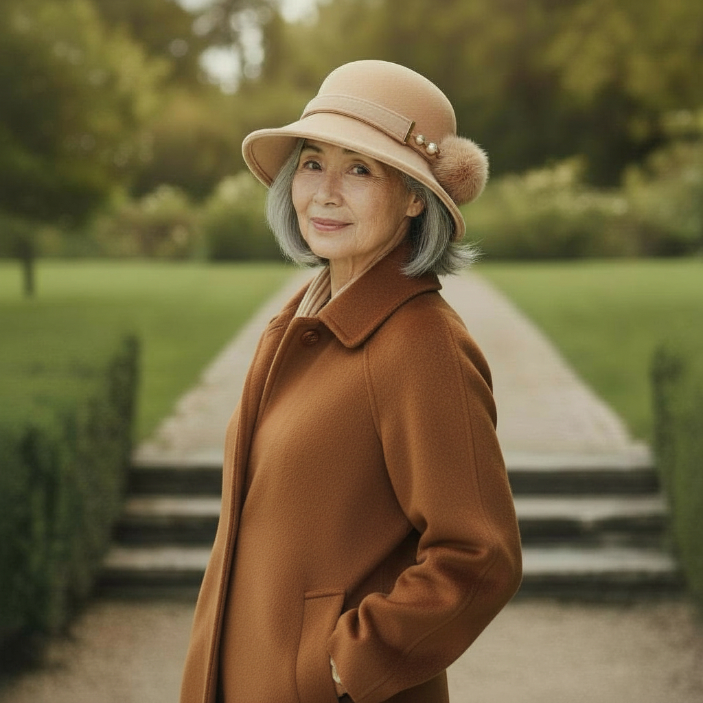 送込✨宝石のような高見え ボンボン帽子パール付き　ベージュ　Ｍ58cm