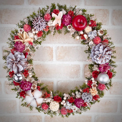早割クリスマスリース2024☆ホワイトピンクのクリスマスリース