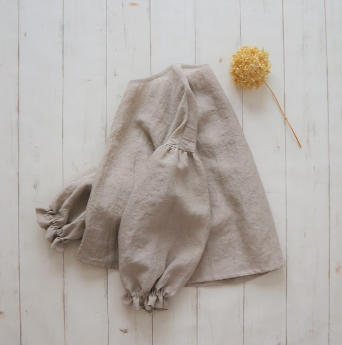 coco バルーンブラウス 長袖  Belgium linen 100% *kinari　※受注制作※