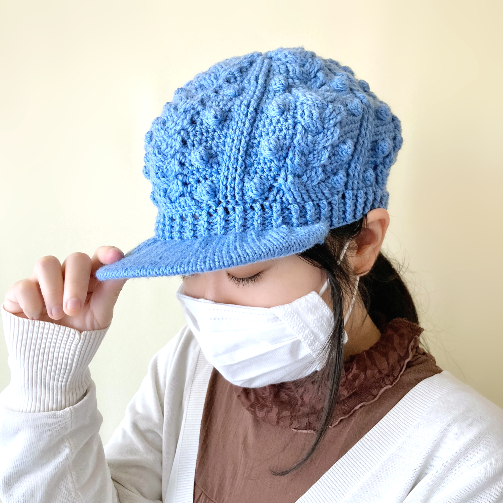 150色＊推し色で作るなわ編み模様のニットキャスケット＊手編みニット＊送料無料