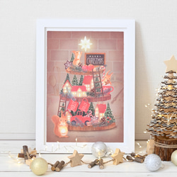「リスとティアードトレイのクリスマス」A4ポスター 1枚目の画像