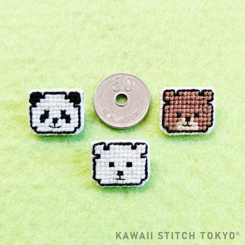 3くま【ブローチ】バッチ バッジ クマ 熊 パンダ シロクマ 刺繍