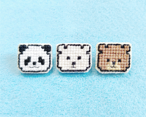 3くま【ブローチ】バッチ バッジ クマ 熊 パンダ シロクマ 刺繍