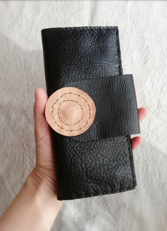 simple wallet　ブラック✗ナチュラル　オイルシュリンクレザー 11枚目の画像