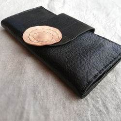 simple wallet　ブラック✗ナチュラル　オイルシュリンクレザー 2枚目の画像