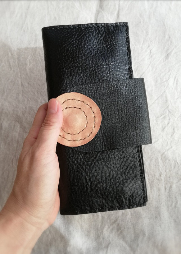 simple wallet　ブラック✗ナチュラル　オイルシュリンクレザー 12枚目の画像