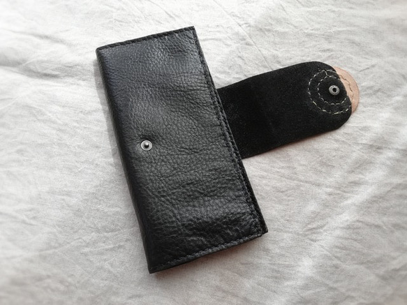 simple wallet　ブラック✗ナチュラル　オイルシュリンクレザー 5枚目の画像