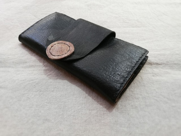 simple wallet　ブラック✗ブラウン　オイルシュリンクレザー 3枚目の画像