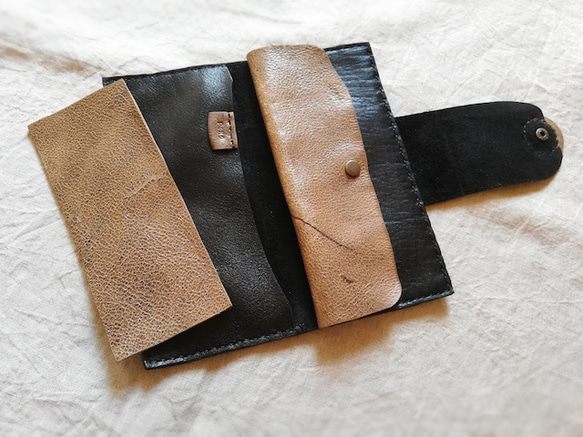 simple wallet　ブラック✗ブラウン　オイルシュリンクレザー 10枚目の画像