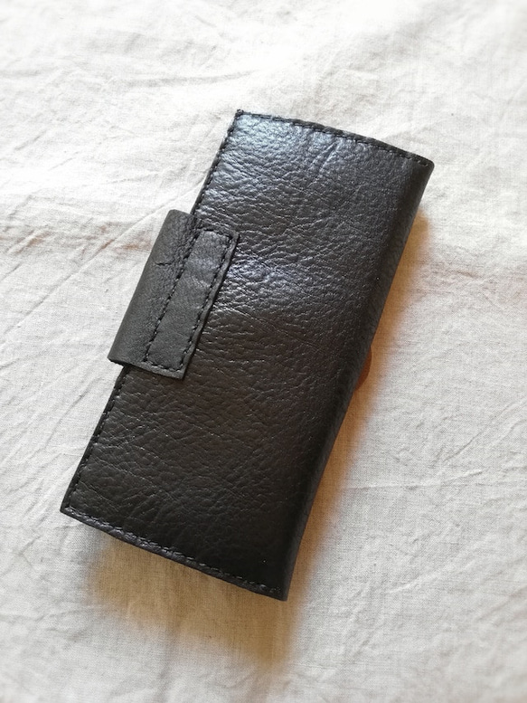 simple wallet　ブラック✗ブラウン　オイルシュリンクレザー 7枚目の画像