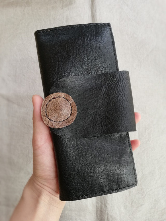 simple wallet　ブラック✗ブラウン　オイルシュリンクレザー 18枚目の画像