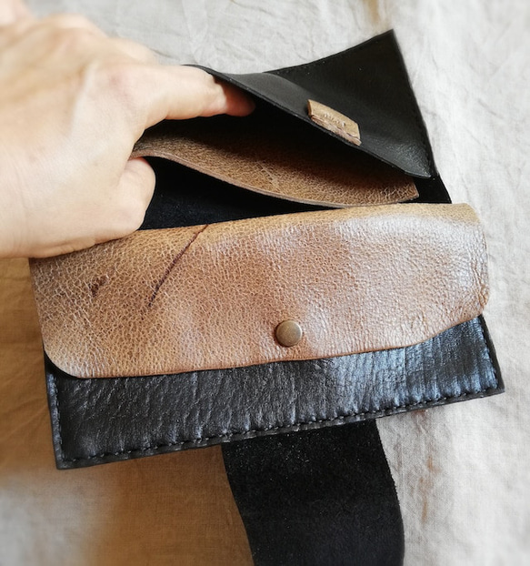simple wallet　ブラック✗ブラウン　オイルシュリンクレザー 11枚目の画像