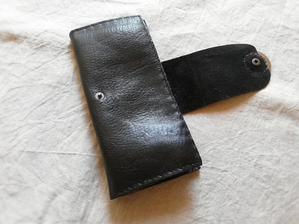 simple wallet　ブラック✗ブラウン　オイルシュリンクレザー 8枚目の画像