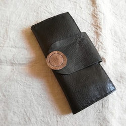 simple wallet　ブラック✗ブラウン　オイルシュリンクレザー 2枚目の画像