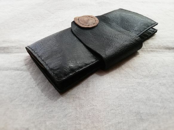 simple wallet　ブラック✗ブラウン　オイルシュリンクレザー 4枚目の画像