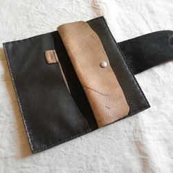 simple wallet　ブラック✗ブラウン　オイルシュリンクレザー 9枚目の画像