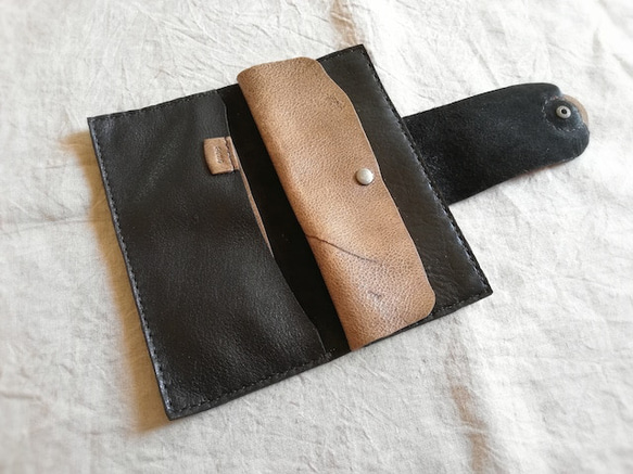 simple wallet　ブラック✗ブラウン　オイルシュリンクレザー 9枚目の画像