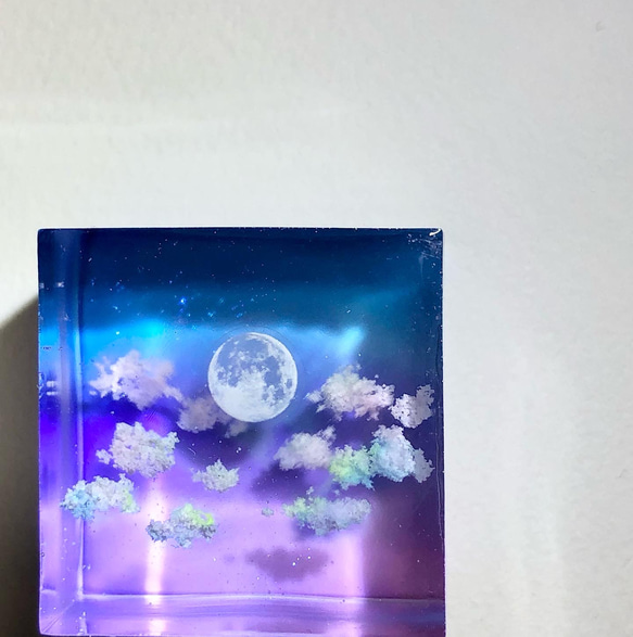 空レジン-満月の夜空(大) (透明)プレゼント/雲/星/冬/クリスマス 3枚目の画像