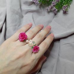 Elegant Rose Ring Set With Heart And Pearl 第4張的照片