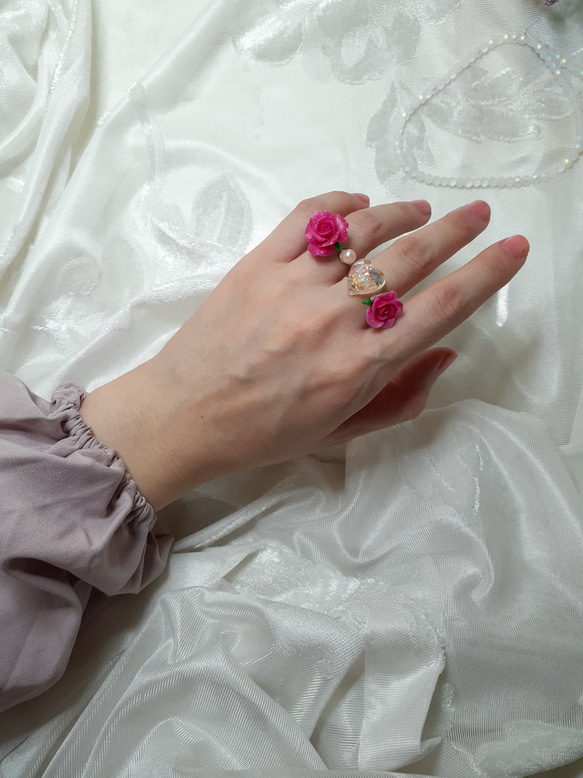 Elegant Rose Ring Set With Heart And Pearl 第3張的照片