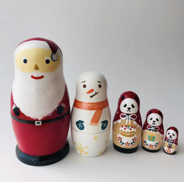 【受注制作】サンタクロース★マトリョーシカ赤頭巾　雪だるま　パンダさんも一緒に。赤系