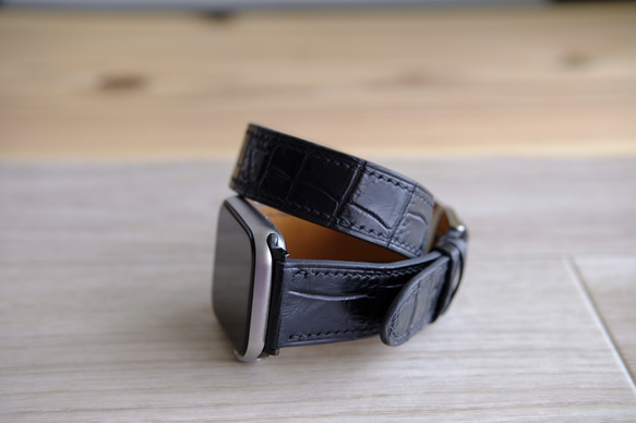 高級革使用　腕時計　ベルト　時計　アップルウォッチバンド　フランス産　アリゲーターワニ革　メンズ 5枚目の画像